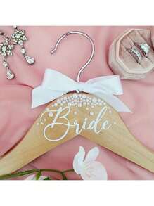 1pc Bridal Printed Pearl Wooden Hanger, Bride Dress Hanger Decor, Bride & Bridesmaid Wedding Dress Hanger, Engagement Wedding Gift Supplies, Bridal Shower Party Decor Accessory, Wedding Party Coat Hanger, No Power Needed