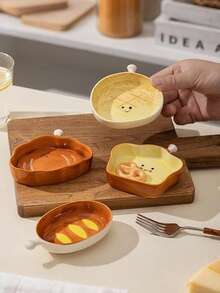 4 件套酱料碟套装，4 英寸可爱面包形沙拉/番茄酱/蘸酱盘，适合早餐、午餐、晚餐/家庭厨房/家居装饰