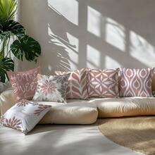 6 vỏ gối hình học màu hồng tối giản hàng ngày "Home Sweet", chất liệu nhung đào mềm mại một mặt, vỏ gối 45*45/50*50/40*40CM dùng để trang trí trong nhà, tiệc tùng, làm quà tặng - 6pc-Màu hồng - Xem 7