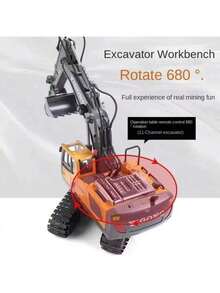 2.4GHz遥控挖掘机玩具，儿童工程车玩具，金属合金外壳，带灯光、音效和可充电电池 - 圣诞节、万圣节、感恩节的完美礼物（部分零件随机发送）