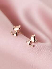 1 Pair Fashionable S925 Sterling Silver Cute Cat Stud Earrings, Versatile For Daily Wear, Student/Friend Gift, New Design - Cat - View 2
