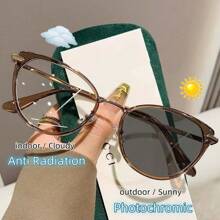 زوج من نظارات المرأة ذات عدسات متغيرة اللون بتصميم عيون القطة، نظارات كاجوال كيوت مضادة للإشعاع، نظارات شمسية للخارج مناسبة لجميع الفصول، يمكن ارتداؤها خارجًا بدون مكياج، نظارات زخرفية متغيرة اللون بشكل عين القطة