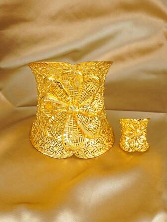 African Cuff Bangles Pulseraswith Rings Wedding Banquet Gifts Women Charm Adjustable Rings Gold Plated Bangle Luxury Jewelry Accessories