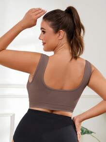 1pc Seamless Wireless Lift & Support Front Closure Adjustable Comfortable Side Gather Yoga Bra Top For Women, Plus Size Sports Bra