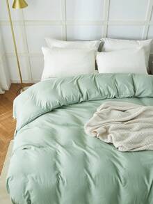 Bộ chăn ga gối đệm sợi nhỏ màu xanh lá cây trơn 1 chiếc (1 vỏ chăn không kèm ruột), mềm mại, cổ điển, thân thiện với da, dùng cho phòng ngủ, mọi mùa, bộ đồ giường cho ngày tựu trường - Đậu xanh xay nhuyễn - Xem 10