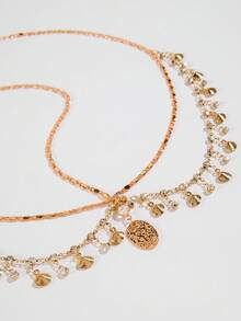 1. 时尚简约合金心形流苏钻石基础款链条发带，适合女孩舞会礼物（手工切割，根据尺寸定制，心形流苏钻石数量不固定），准新娘，女士发饰 - 金色 - 查看 3