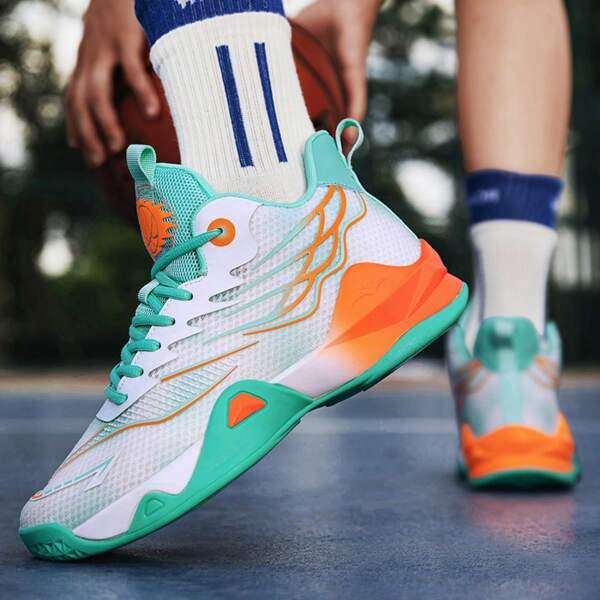 Men's High-Top Basketball Shoes, Mesh Breathable Anti-Slip Shock-Absorbing Durable Sneakers For Teenagers & Students, Training Sports Boots