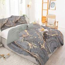 3pcs Soft Golden Marble Print Duvet Cover Set - Stylish And Comfortable Bedding For Bedroom And Dorm Room (Includes 1 Duvet Cover And 2 Pillowcase) - Multicolor - View 6
