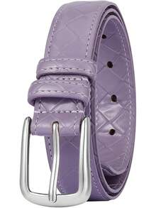 Multicolored Leather Waist Belt With Pin Buckle For Jeans - Texture Purple - View 1
