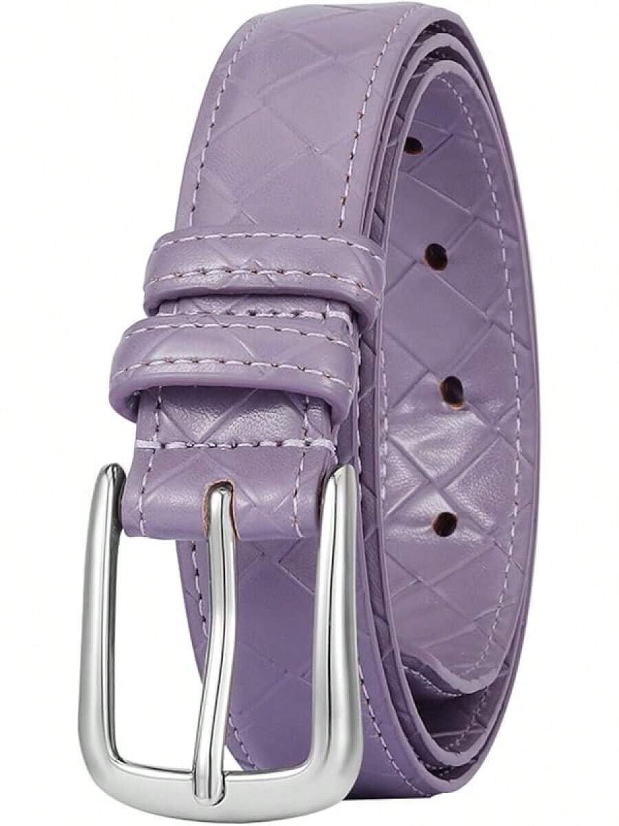 Multicolored Leather Waist Belt With Pin Buckle For Jeans - Texture Purple - View 1