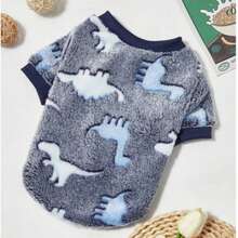 Dinosaur Print Warm Fleece Hoodie For Small/Medium Dogs, Comfortable & Fashionable Pet Clothes For Autumn/Winter