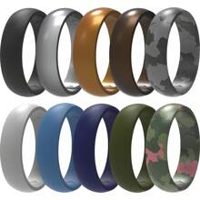 10 枚装男士硅胶结婚戒指，内弧人体工学透气设计，男士硅胶戒指，半码，多款装，多种颜色可选
