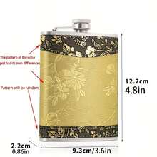 1 Set Stainless Steel Gold Floral Pattern Liquor Flask Set, Portable Alcohol Bottle, Fashionable Unisex Wine Bottle, Elegant Texture, Stainless Steel Soft Leather Packaging Flask, Suitable For Whiskey, Rum And Vodka, Great Gift For Men And Women