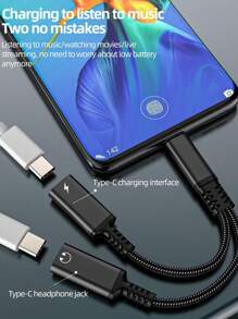 2-In-1 USB-C Headphone Jack & Fast Charging Adapter, Compatible With IPhone 17/16/15 Pro Max Plus, Compatible With IPad, Type-C To 3.5mm Audio Converter Aux Splitter Accessory - Black - View 6