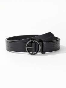 1 件装枪黑色圆形带扣鳄鱼压纹 PU 皮革腰带，适合女士秋季、秋季、万圣节 - 黑色 - 查看 1