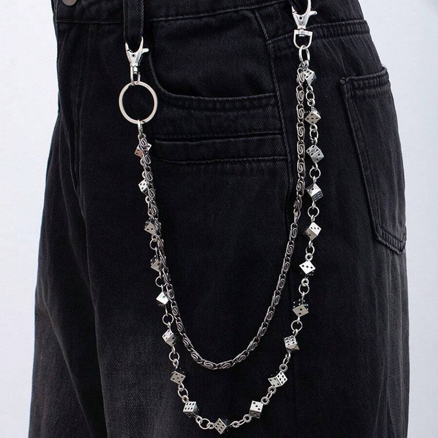1PC, Fashionable Punk Double-Layer Chain Dice Waist Chain, And Individual Hip-Hop Jeans Chain, Versatile Accessories, Simple Body Chain, Sexy Bikini Chain Waist Chain Belt, Fashionable Jewelry Waist Chain Belt Accessories Autumn-Winter Accessories Halloween Costume,Suitable For Teens, Youth,Men,Casual, Outdoor, Athletic, Vacation, Graduation Gifts, Birthday, Daily Wear - Multicolor - View 1