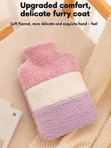 1pc Contrast Color Simple Hot Water Bottle, 1500ml Large Capacity Long-Lasting Warm, Comfortable Plush, Safe, Portable Heating Pad Suitable For Home, Sleep, Gift, Outdoor, Office, Study, Menstrual Cramps Relief, Autumn/Winter
