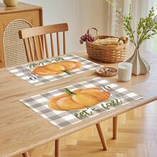 1 pieza/4 piezas/6 piezas Manteles individuales de lino con estampado de calabaza, adecuados para la mesa de comedor, decoración para todas las estaciones, manteles de mesa modernos y lavables, decoración de habitaciones, posavasos, manteles de cocina y comedor, decoración de fiestas interiores y exteriores, decoración del hogar, regalo ideal