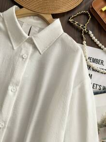 Damen einfarbige elegante Bluse mit Einzelknopfleiste und Langarm Kragen, modischer Lässig-Top für Frühling & Herbst