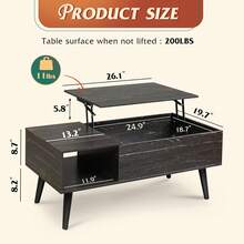 Rustic Style Furniture Table 39" Lift Top Coffee Table With Storage Shelf Hidden Compartment Living Room Center Table Small Dining Table Space-Saving Organizer - Black Oak - 查看 2