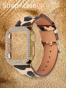 Neuer Leoparden-Muster Armband mit Goldgehäuse kompatibel mit Apple Watch Series 10 9 8 7 6 5 4 3 2 1, stilvolles 2-teiliges Uhrenarmband Set für Herren und Damen, geeignet für 38mm 40mm 41mm 42mm 44mm 45mm 49mm