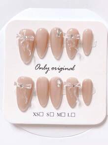 10 Pieces Of Cat-Eye Wearable Almond Nail Mid-Length High Quality Beautiful Wedding Nail Handmade Bow Fake Nail Pieces, Suitable For Girls Or Women To Wear On Holiday Or Mother's Day Gifts Or Special Occasions