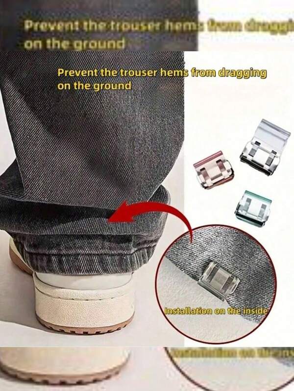Invisible Clips Shorten The Trouser Legs To Prevent Them From Dragging On The Ground, Hidden Button Closure, Seamless Design To Prevent Them From Dragging On The Ground, Suitable For Jeans And Trousers, Waterproof, Portable