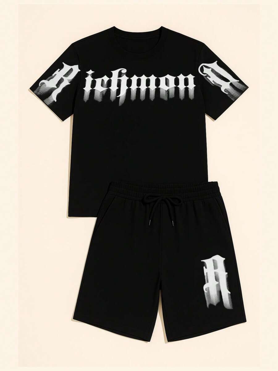 Conjunto Casual de Camiseta Solta e Shorts Monocromático Masculino