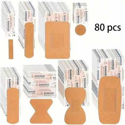 40 piezas, 80 piezas de vendas adhesivas impermeables, material de PE flexible, varios tamaños con almohadillas acolchadas, empaque independiente, cuidado de heridas y prevención de lesiones deportivas, color albaricoque, 8 estilos y tamaños diferentes de curitas para proteger cada herida que tenga para el kit de emergencia