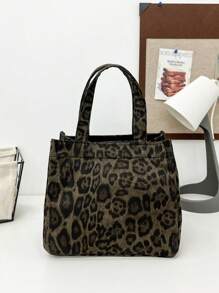 1 件豹纹手提包午餐袋，便携轻便，适合户外、旅行、餐具和食物储存便当盒午餐袋女士冷藏袋学校午餐盒