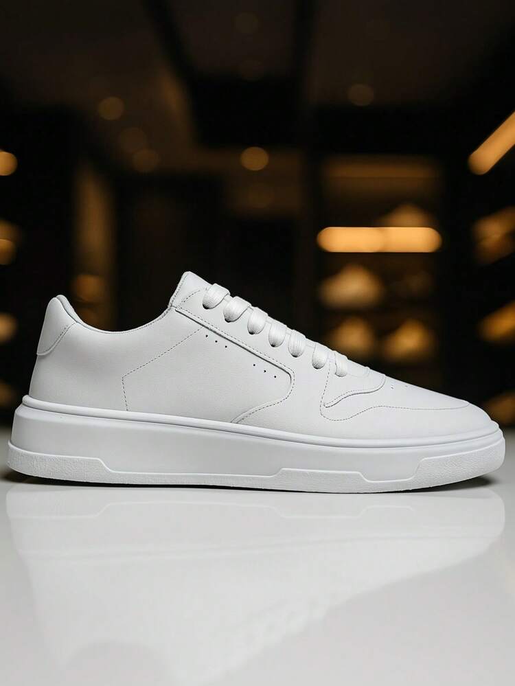 Men's Casual Sneakers High Sole Lace-Up Closure Sneakers - 白色 - 查看 4