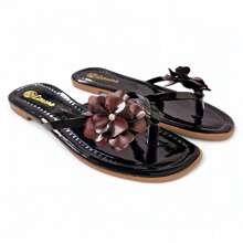 Women's Flat Flip Flops With Metallic Flower Detail, Delicate And Elegant For Everyday, Elegant Beach, Elegant Beach Vacation