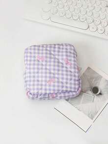 1pc Solid Color Rhombus Plaid Large Capacity Sanitary Pad Storage Bag, Cosmetic Organizer Bag, Ladies Makeup Pouch, Girls Tampon Storage Bag, Wallet-Style Portable Makeup Brush Holder Clutch