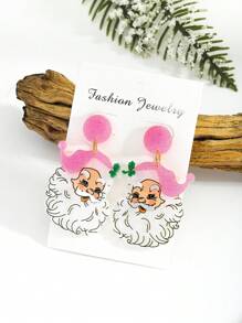 1 Pair Women's Holiday Earrings, Lightweight & Cute Acrylic Santa Claus Dangle Earrings, Suitable For Party, Holiday, Christmas Wear And Gift