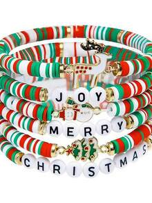 6 款圣诞手链套装 - 绿色圣诞麋鹿和红色圣诞糖果可叠戴手链，适合个人装饰、圣诞礼物、儿童礼物、生日礼物、友谊手链、节日派对礼物，充满欢乐的圣诞风格，适合女性和青少年，3 岁至成人，非常漂亮的装饰，完美的圣诞礼物 - 彩色 - 查看 11