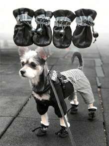 4pcs/Set Waterproof Pet Dog Shoes, Anti-Slip Pet Rain Boots, Suitable For Small Cats & Dogs, Chihuahua Puppies, Waterproof Dog Shoes To Protect Paws From Winter Frostbite - Black - View 5
