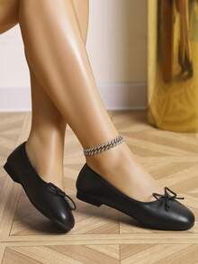 European & American Fashion Ballet Flats, Black Bow Decor Comfortable Soft Bottom Flat Shoes For Women