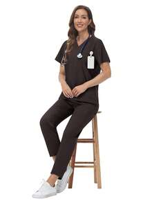 水疗制服 女式透气柔软短袖上衣直筒裤套装美容院美甲师工作服护士制服