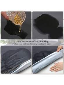1pc 100% Waterproof TPU Bottom Solid Black Fitted Sheet, Mattress Protector Cover, Soft & Breathable, Fits Twin, Full, Queen, King Size Beds - Up To 11.8" Deep Pocket, Wrinkle-Resistant, Machine Washable, Suitable For Dorms, Guest Rooms, Back To School Bedding - Black - View 2