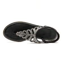 Women's Flat Sandals Shiny Rhinestone Leaf-Shaped Women's Sandals - màu đen - Xem 5