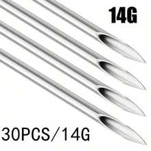 316 Stainless Steel Needles - 12G, 13G, 14G, 16G, 18G, 20G, Suitable For Ear Cartilage, Ear Lobe, Helix, Conch, Nose, Tongue, Eyebrow, Lip Piercing Tools - Silver - View 27
