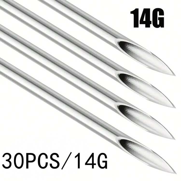 316 不锈钢针 - 12G、13G、14G、16G、18G、20G，适用于耳软骨、耳垂、耳轮、耳甲、鼻、舌、眉、唇穿孔工具 - 銀色 - 查看 27