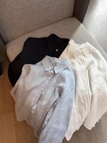 Women's Casual Blue Pocket Shirt With Long Sleeves