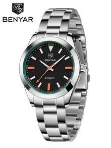 BENYAR Ice Blue Mechanical Watch Men Automatic Casual Simple Stainless Steel Strap Waterproof Wristwatch 2025 New Gift For Boyfriend BY-5218 - Black - View 2
