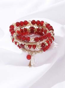 4 件波西米亚风格手工串珠水滴吊坠弹性堆叠手链套装，适合女性、海滩派对、完美礼物、通勤、休闲日常穿着