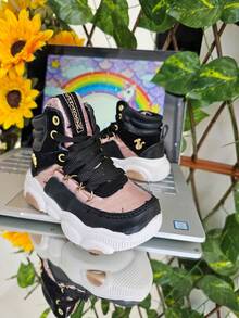 Tenis Zapatos para Niños , Nuevo estilo Suela de Oso Modernos Ligeros Casuales para Todos los Estilos Cómodos Para Exteriores e Interiores con Cordones Ajugetas , Antideslizantes Botin Bota Deportivos - Negro - Ver 3