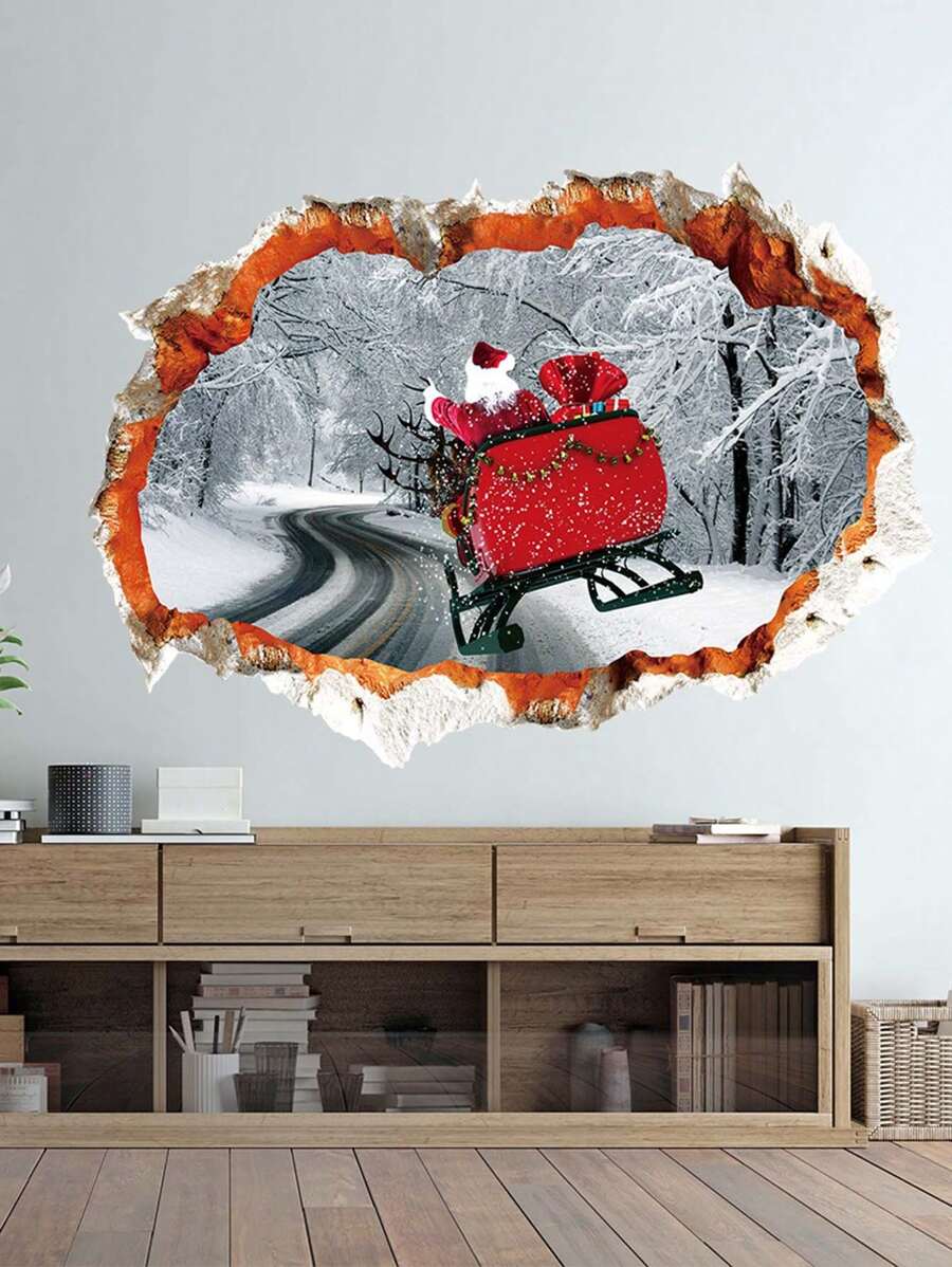 1 Stück Wandaufkleber Weihnachtsmann auf dem Weg, PVC Aufkleber Material, abnehmbar, selbstklebend, leicht abzulösen, geeignet für Wanddekoration, Hintergrund, Wohnzimmer, Schlafzimmer, Heimdekoration, selbstklebender Wandaufkleber, Feiertags-Dekoration, Geburtstag, Abschluss, Weihnachten, Weihnachtsbaum, Geschenk, Dekoration, Thanksgiving, Hochzeit, Herbst, Geburtstag, Geschenke, Party-Zubehör, Innenraum, Feiertage, Festivaldekor