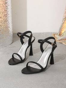 Women's High Heel Sandals, New Ankle Strap Shoes, Thin Heels, Wedding Party, Summer, Round Toe, Back Zipper, Urban, Small Size 33-34, Sexy, Elegant, Approx. 10cm/4in Heel - Black - View 6