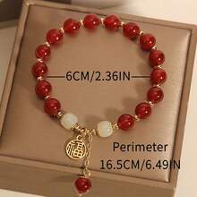 1pc Red Agate Beaded Bracelet With Golden Accents Elegant Traditional Style Smooth Polished Beads Perfect Gift For Women Casual Attire Or Special - 紅色 - 查看 3