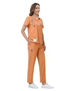 水疗制服 女式透气柔软短袖上衣直筒裤套装美容院美甲师工作服护士制服